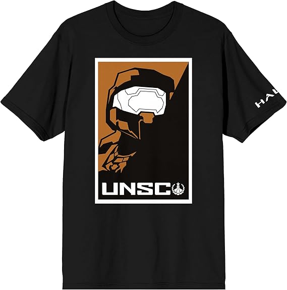 Halo Infinite UNSC Soldier Poster Art Crew Neck Short Sleeve Men's Black T-Shirt