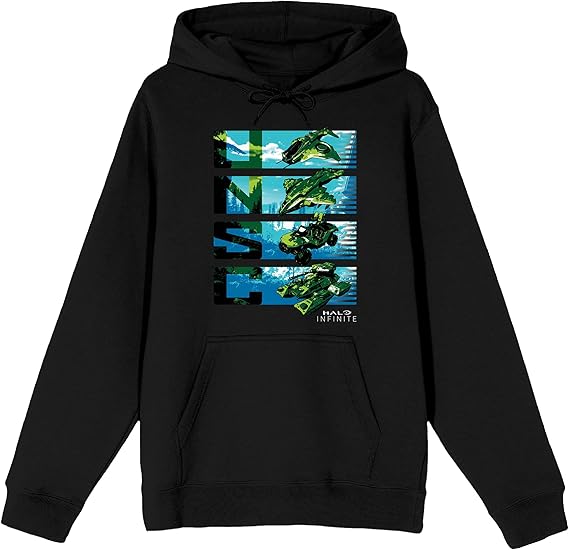 Bioworld Halo Infinite UNSC Battle Vehicle Transformations Long Sleeve Black Adult Hooded Sweatshirt